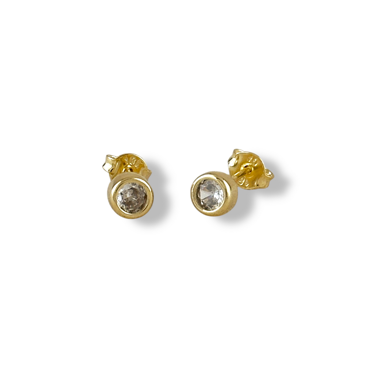 Round Bezel CZ 5mm Stud Earrings in 18K gold-filled, view 2