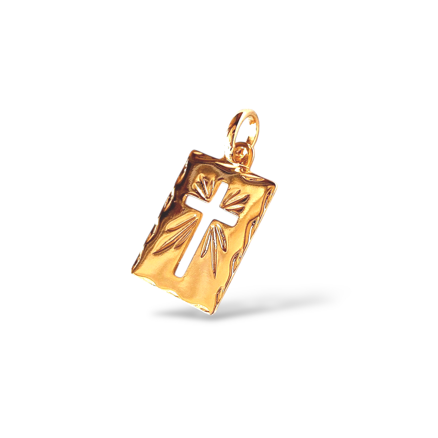 Cross Cutout 19mm 18K Gold Filled Rectangular Pendant