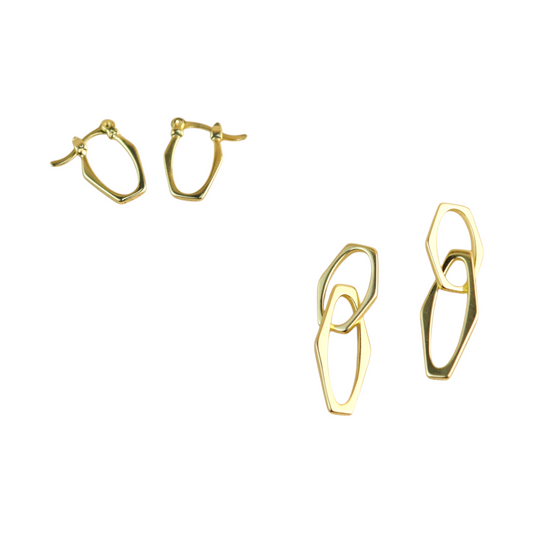 2-in-1 Geometric 45mm 18K Gold Filled Drop Hoop Earrings