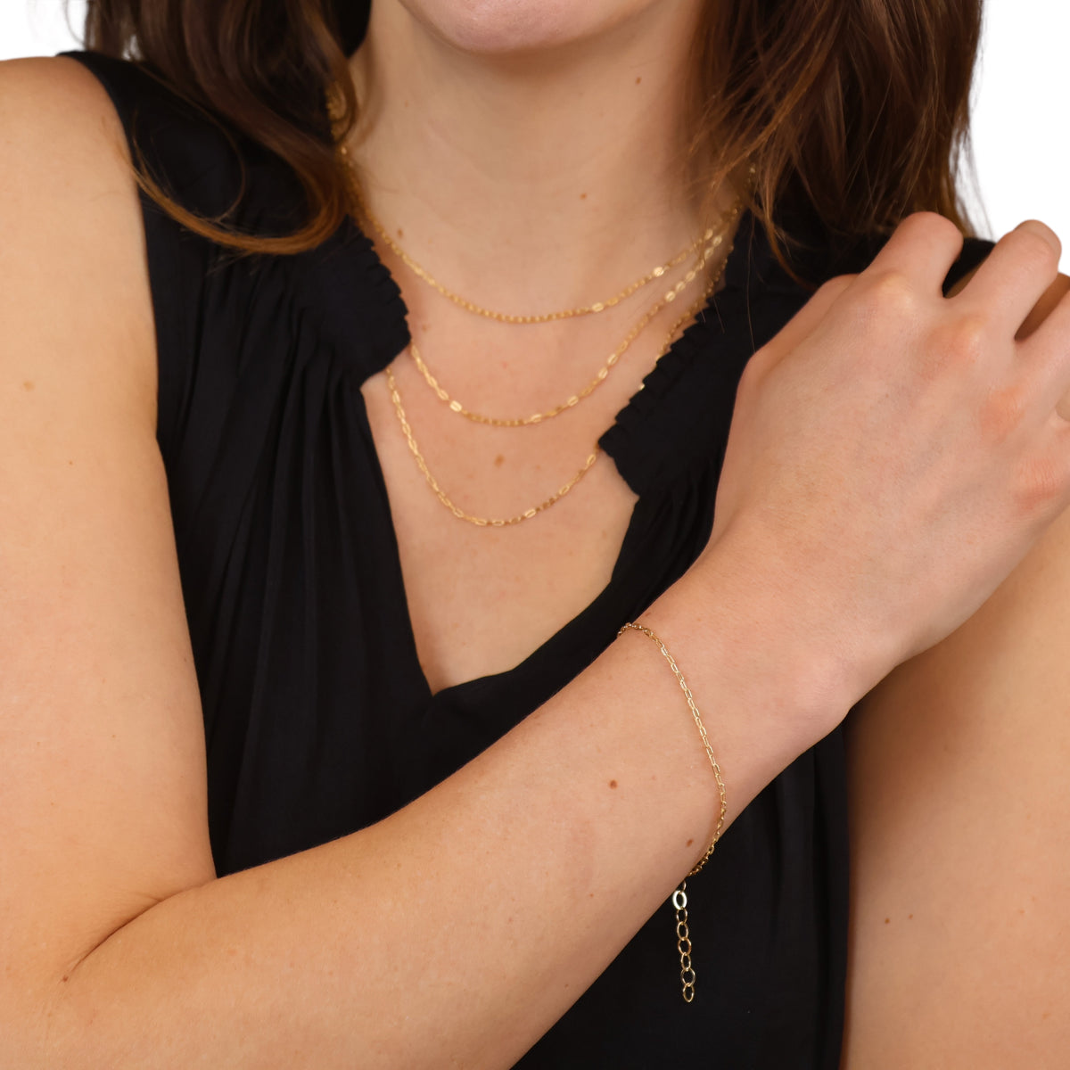 Diamond Cut Mini Link Chain Bracelet in 18K gold-filled, view 2