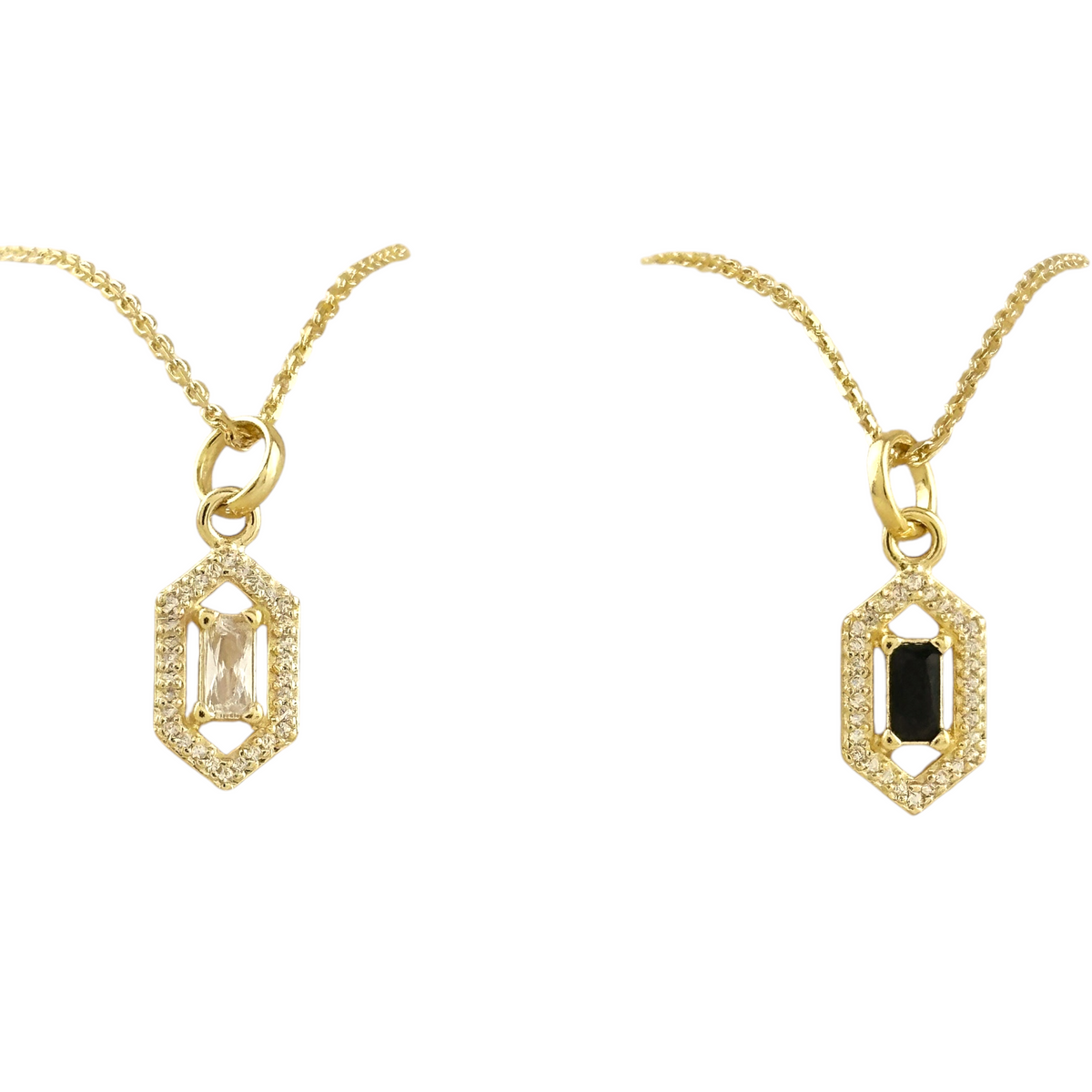 Baguette CZ Hexagon Halo Necklace in 18K gold-filled, view 4