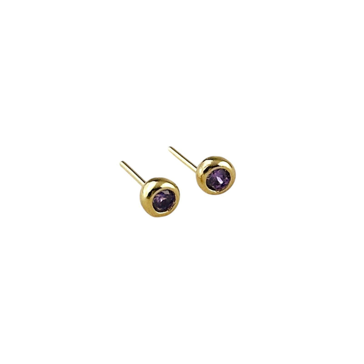 February Amethyst birthstone round bezel 4mm stud earrings in 18K gold-filled