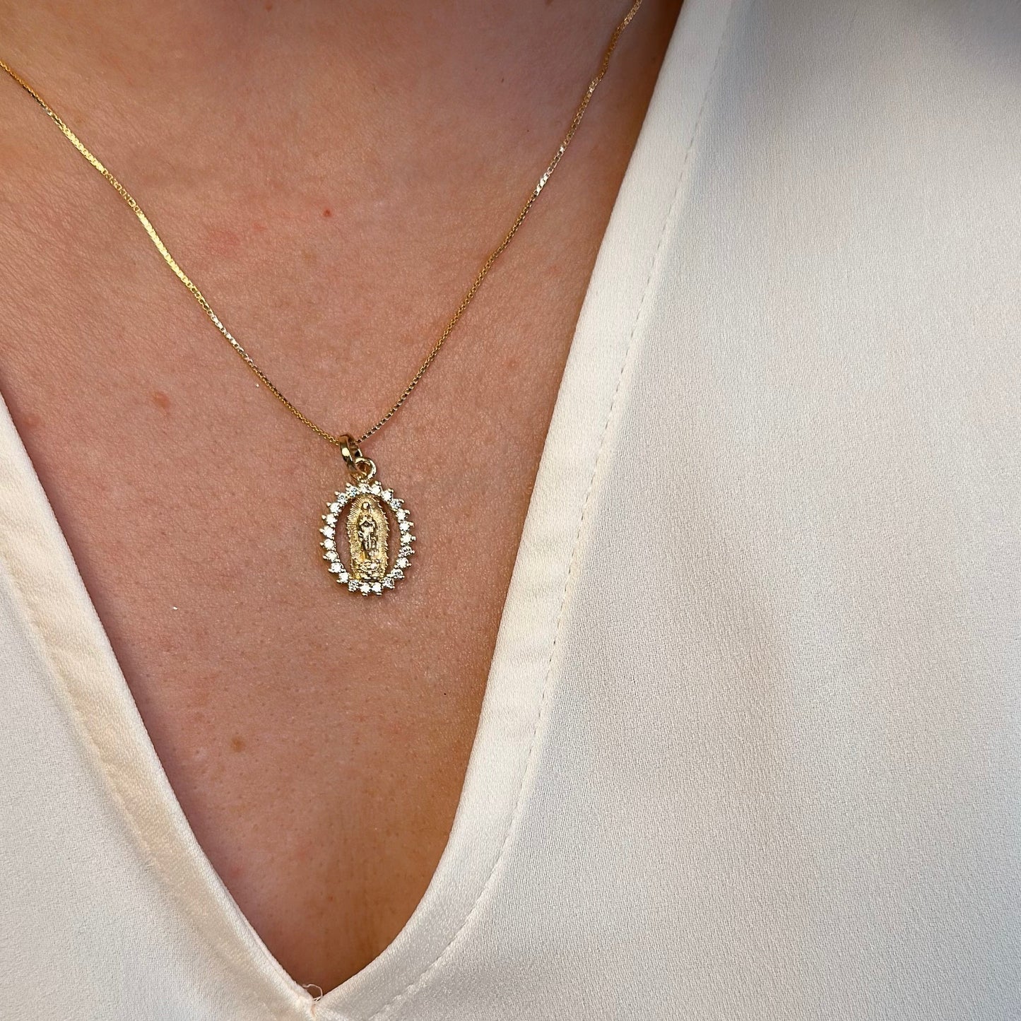 19mm CZ Lady of Guadalupe 18k Gold Filled Pendant