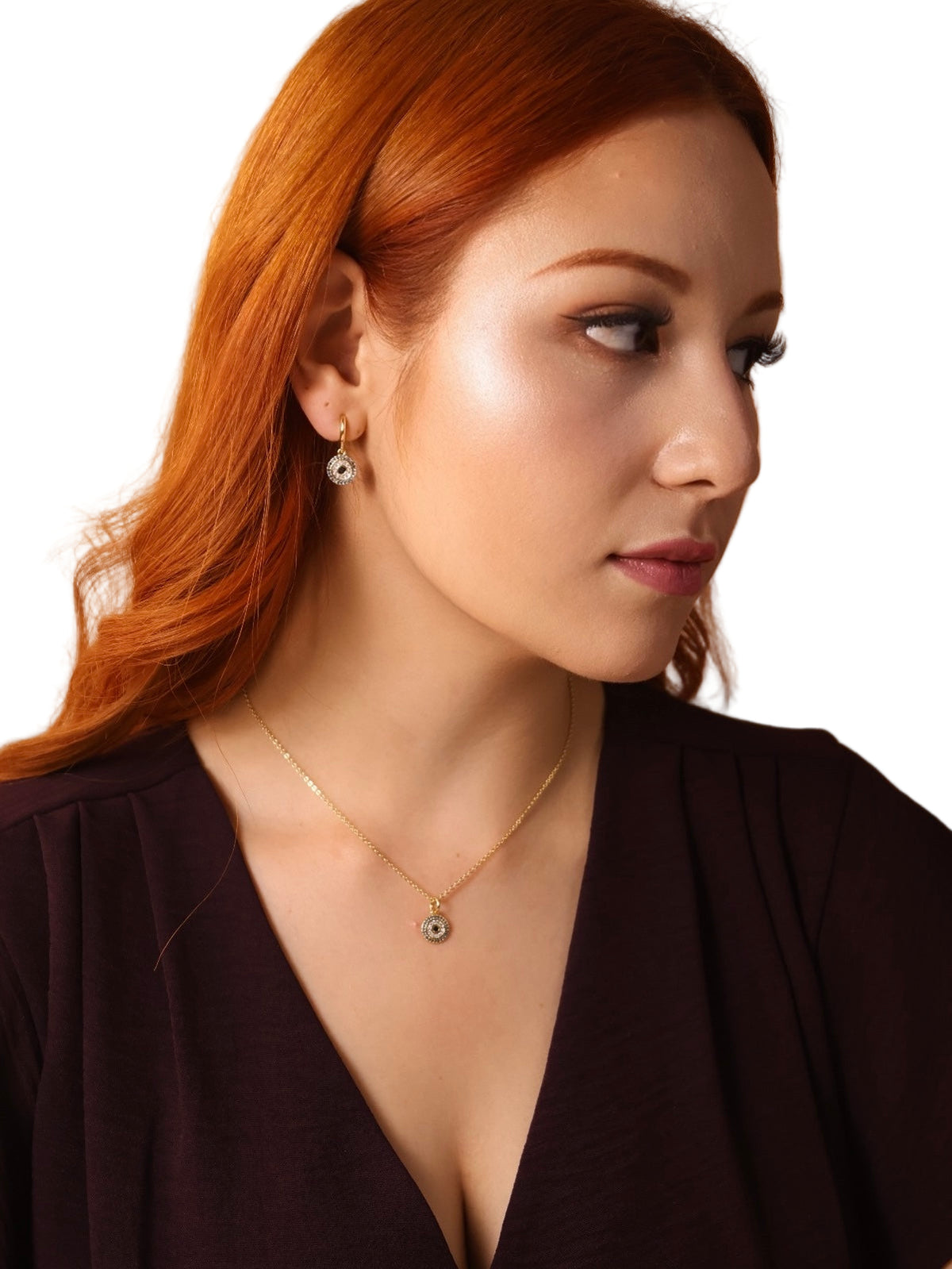 Concentric CZ Charm Huggie 20mm Hoop Earrings in 18K gold-filled, view 6