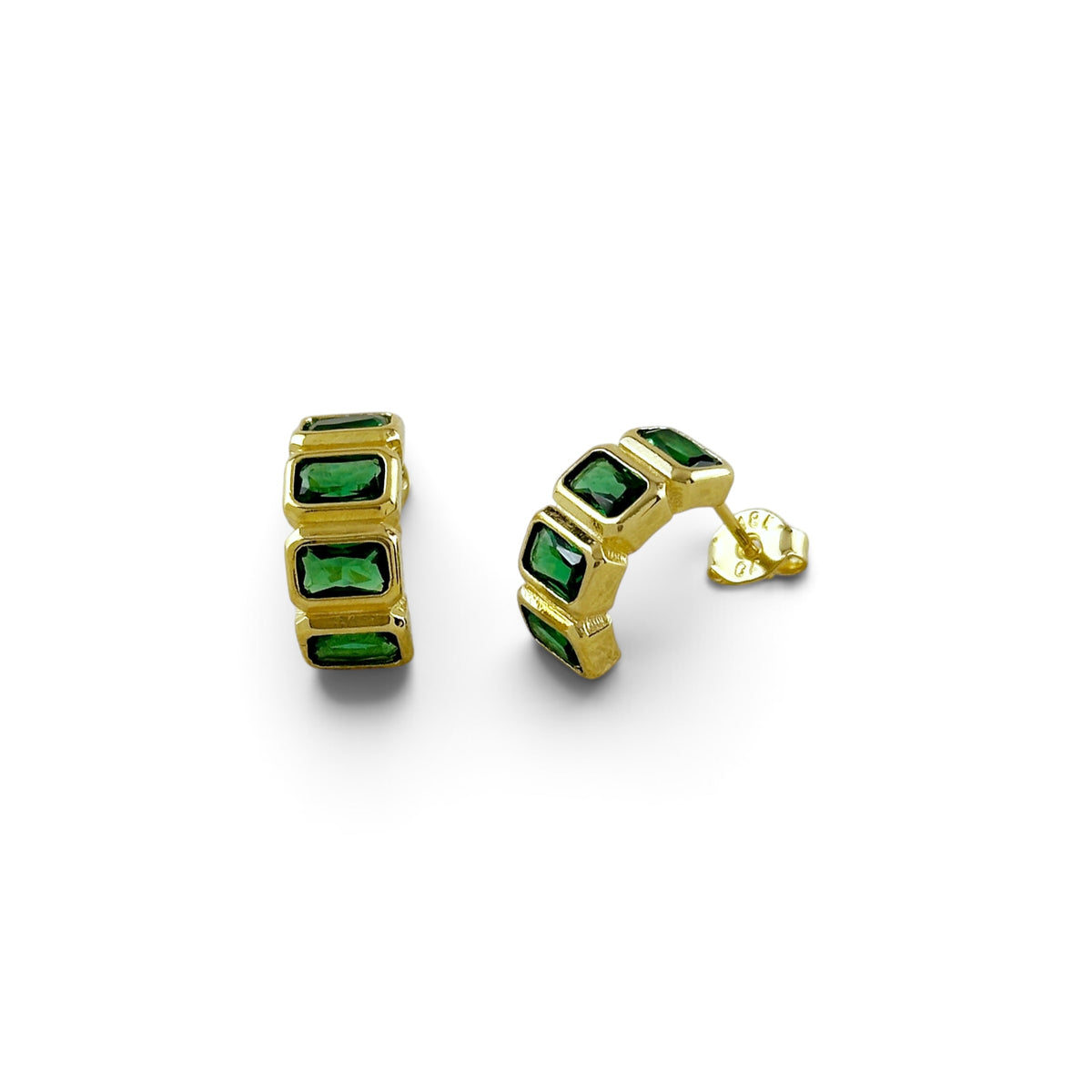 Green Cz Baguette 18K Gold Filled Stud Earrings