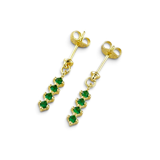 Green Four CZ Drop Earrings