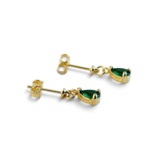 Green Teardrop CZ 12mm 18K Gold Filled Drop Earrings
