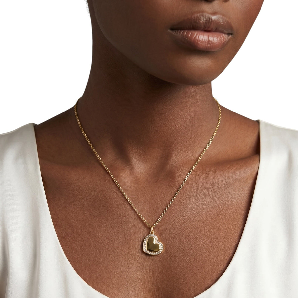 Heart Halo CZ Pendant on Model