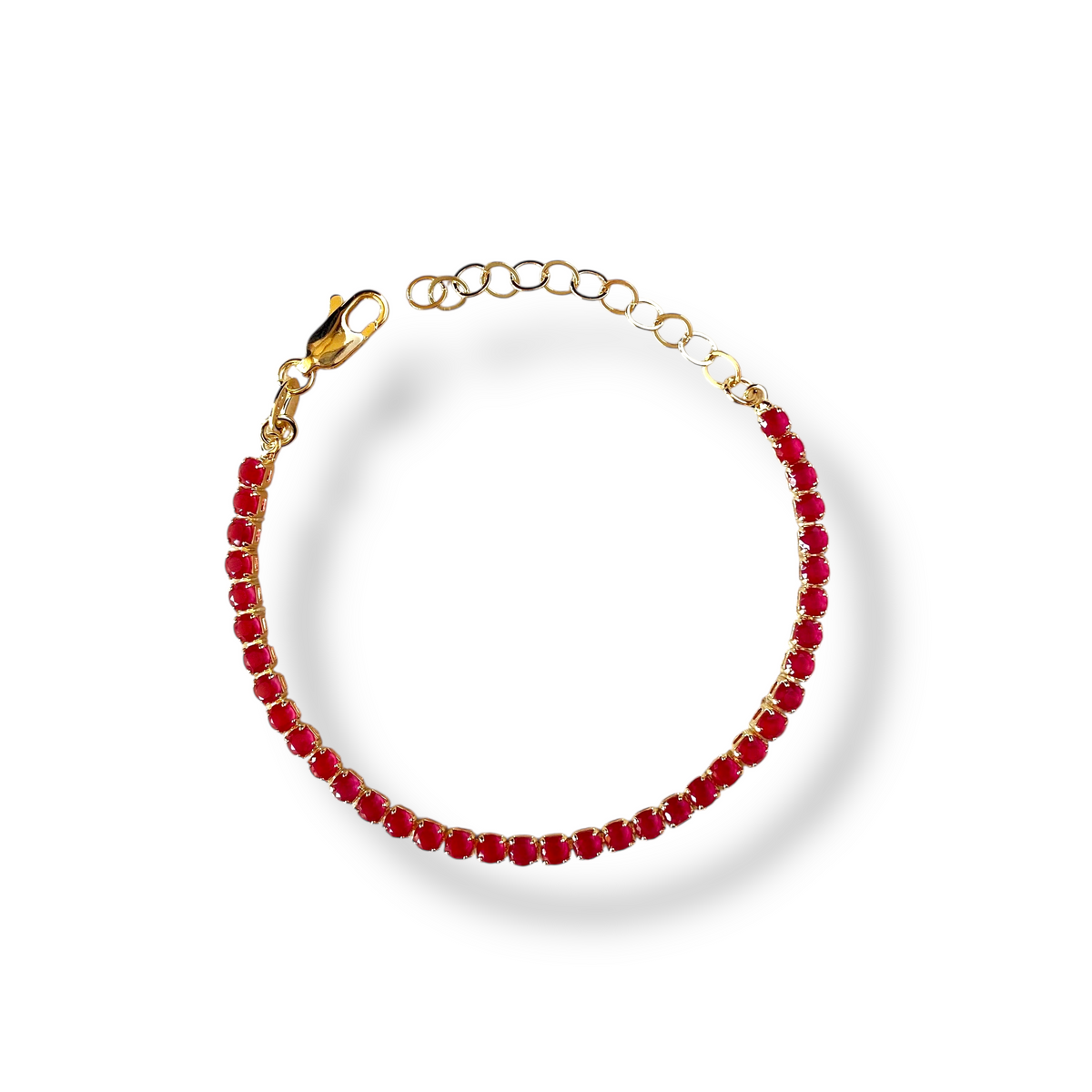 Fuchsia CZ 3mm Riviera Bracelet in 18K gold-filled