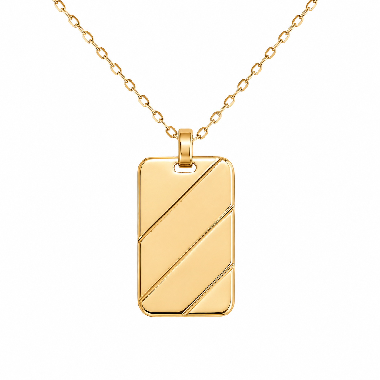 Diagonal Stripe Tag 61mm 18K Gold Filled Pendant Necklace