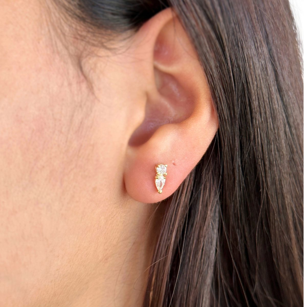 Mini CZ Drop 10mm Stud Earrings in 18K gold-filled, view 3