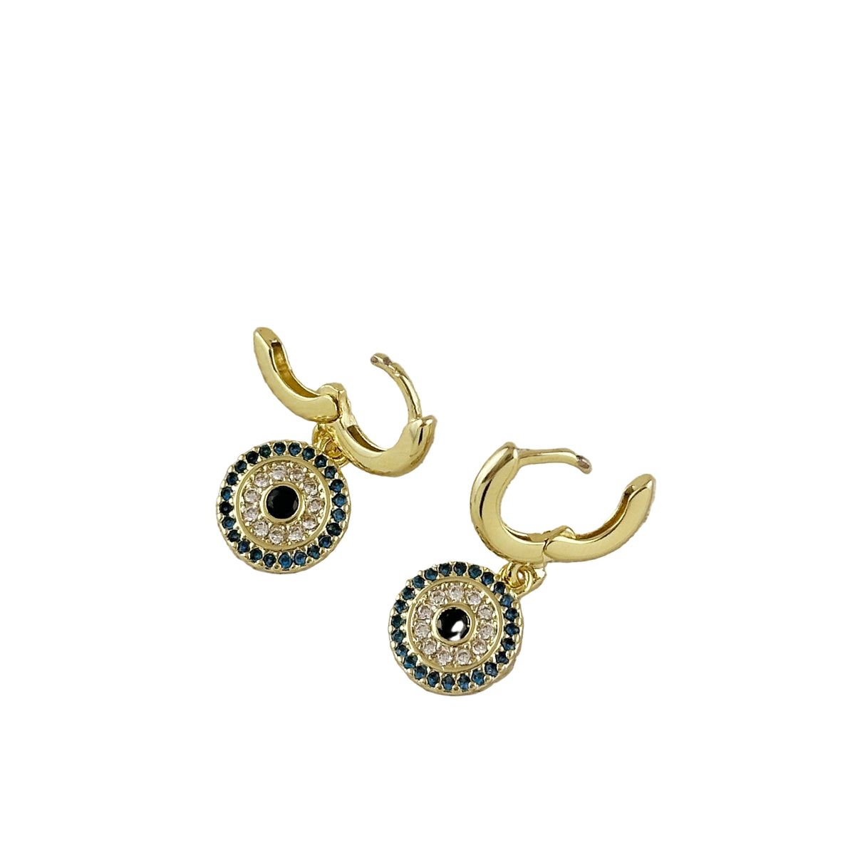 Concentric CZ Charm Huggie 20mm Hoop Earrings in 18K gold-filled, view 4