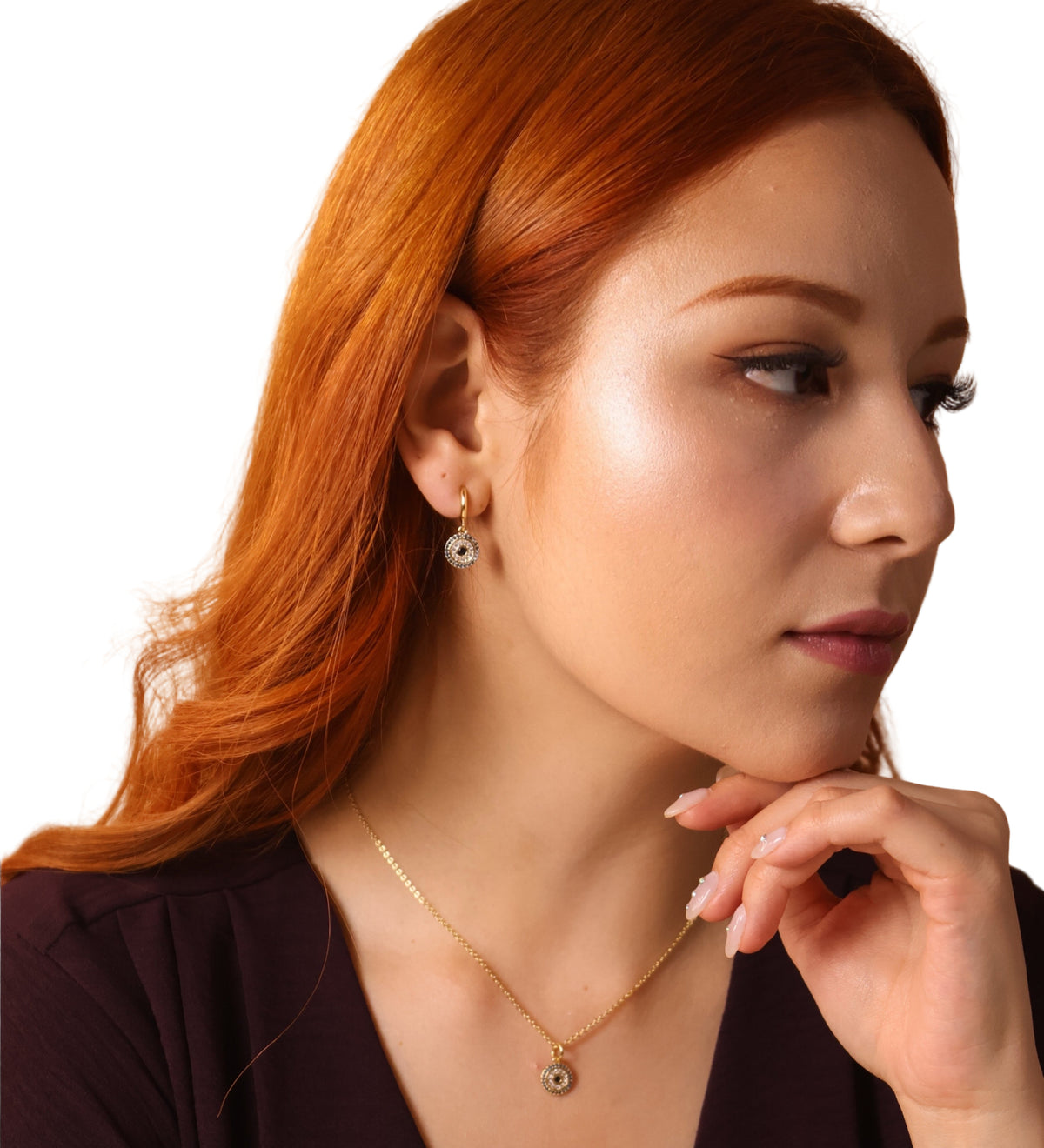 Concentric CZ Charm Huggie 20mm Hoop Earrings in 18K gold-filled, view 2
