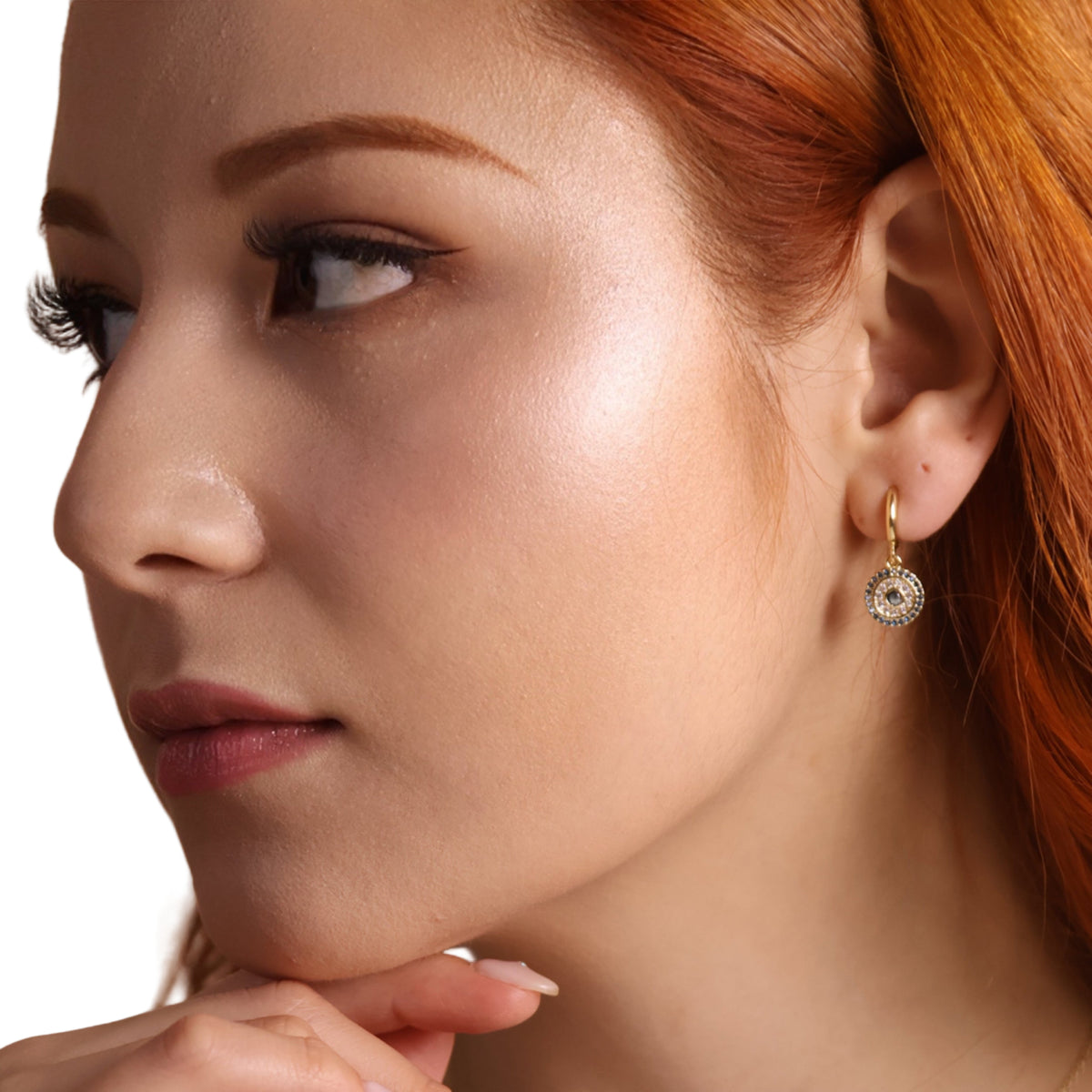 Concentric CZ Charm Huggie 20mm Hoop Earrings in 18K gold-filled, view 5