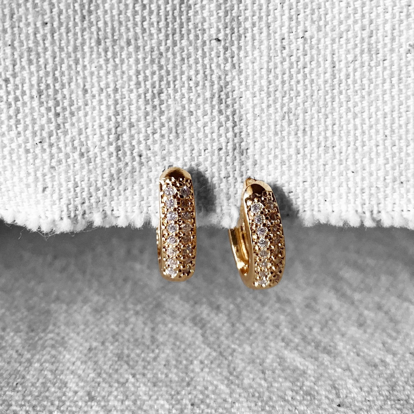CZ Oval Pave Huggie 18k Gold Filled Earrings