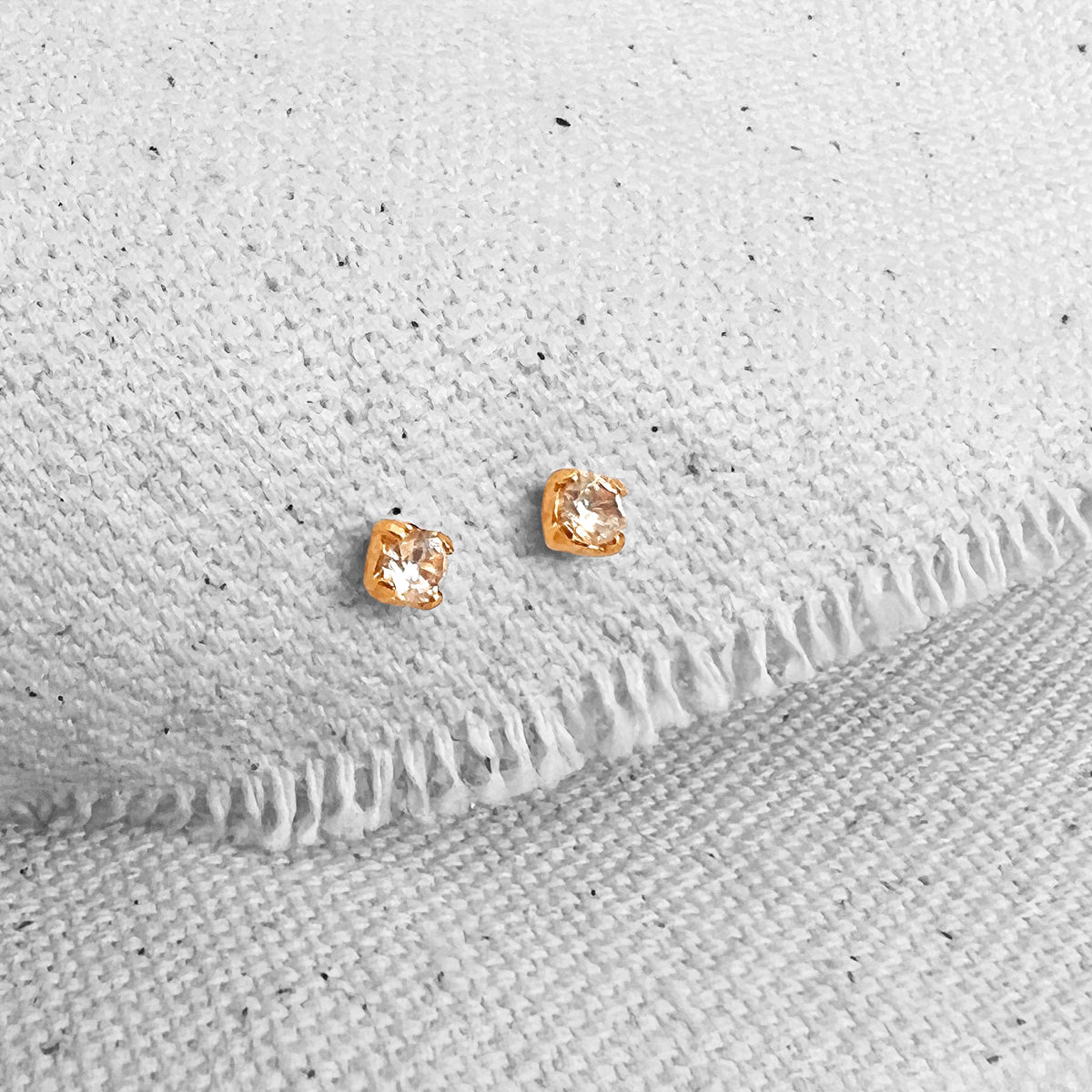 Solitaire CZ 2mm Stud Earrings in 18K gold-filled, view 5
