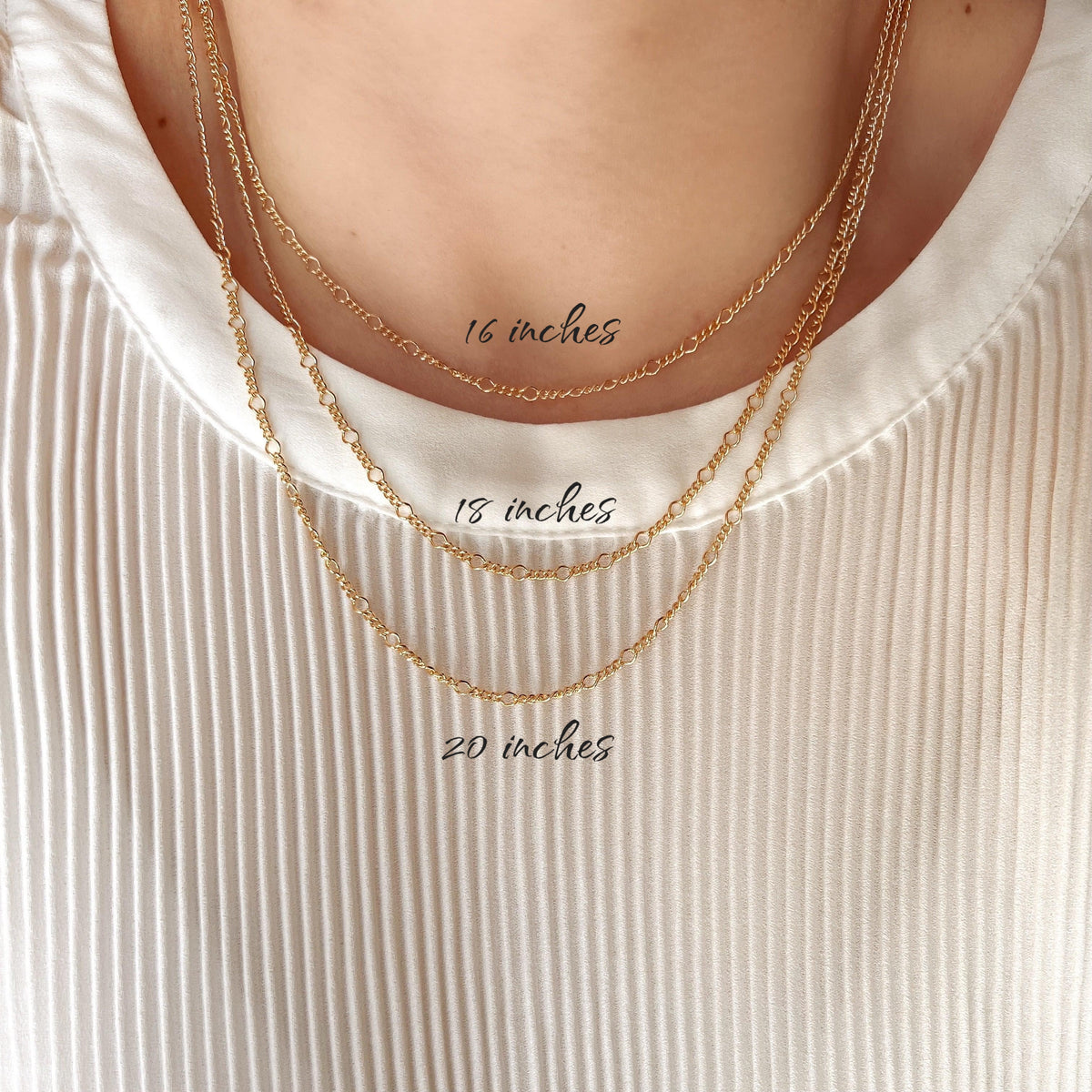 Rounded Figaro Link Chain Necklace in 18K gold-filled, view 4