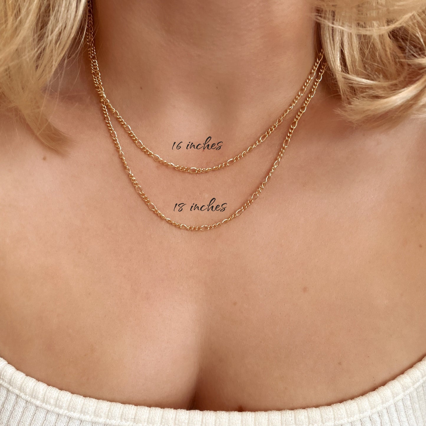 2mm Rounded Figaro Link Chain 18k Gold Filled Necklace