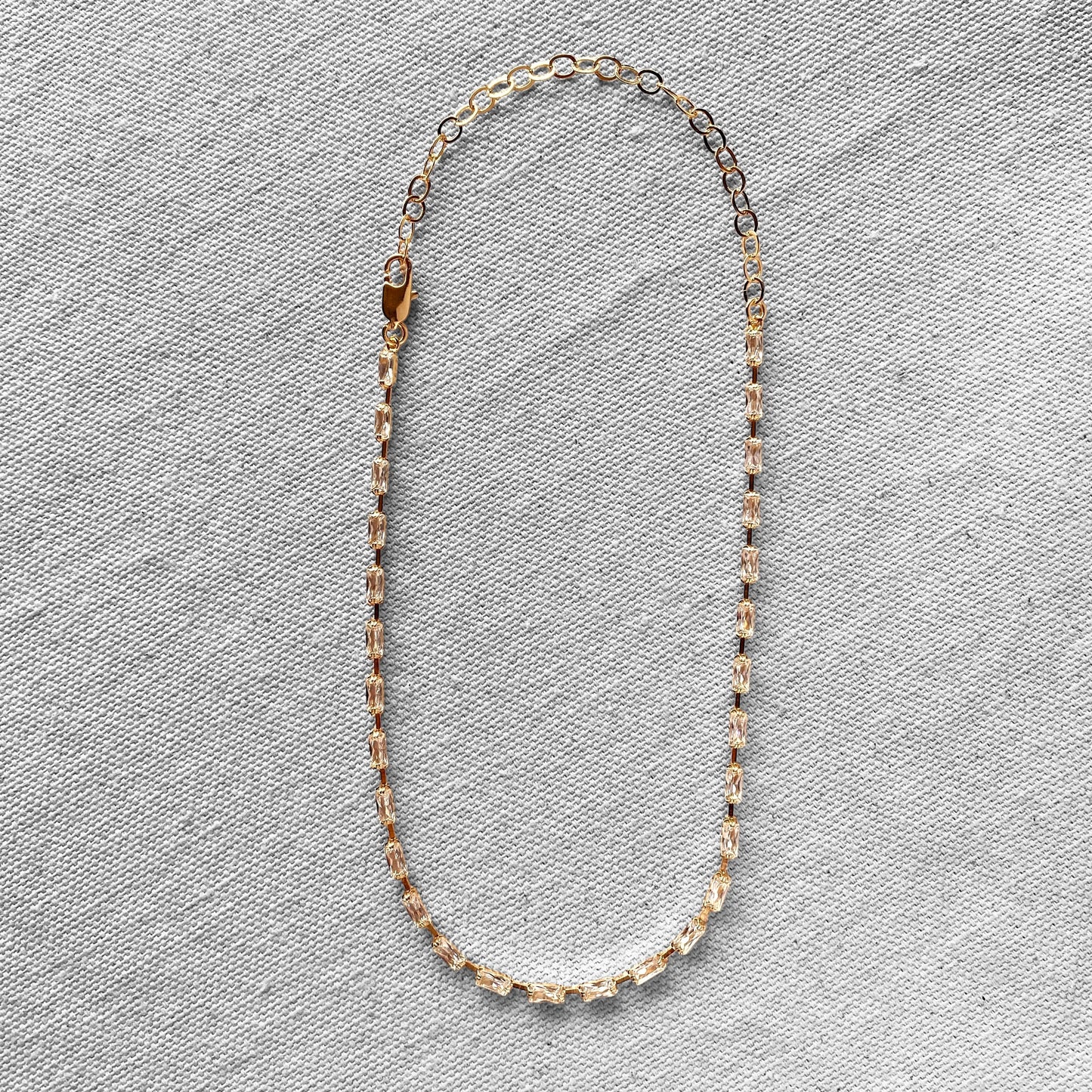 Sideways Baguette CZ Choker 18k Gold Filled Necklace