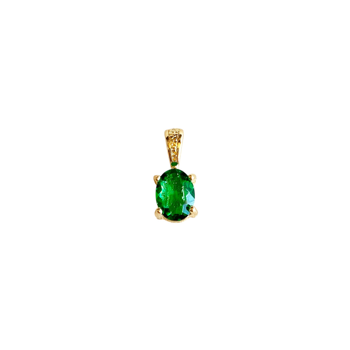 Oval Emerald Green CZ 7mm Pendant in 18K gold-filled