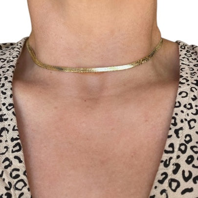 Herringbone Chain 3mm Necklace in 18K gold-filled, view 3