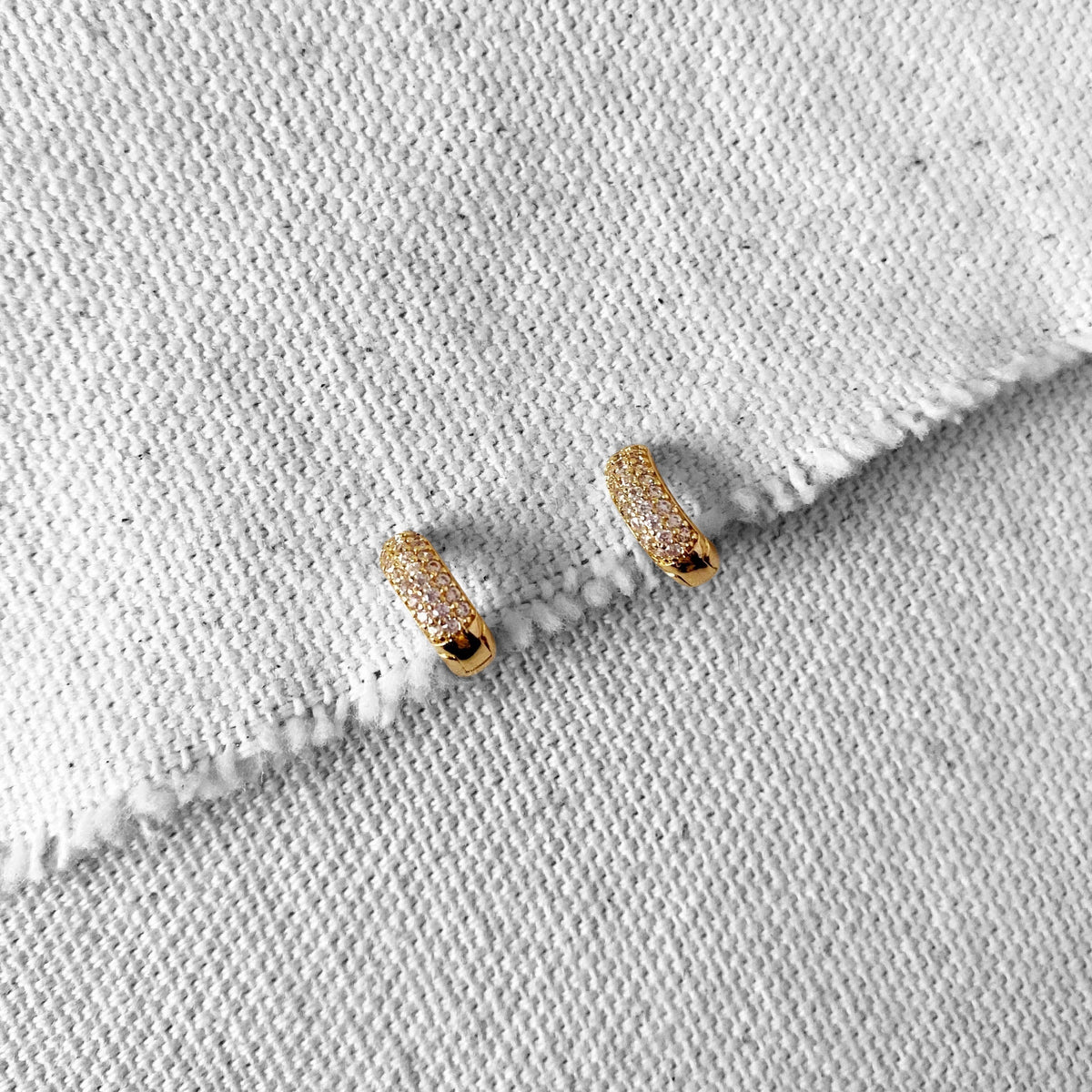 CZ Huggie 9mm Hoop Earrings in 18K gold-filled, view 4