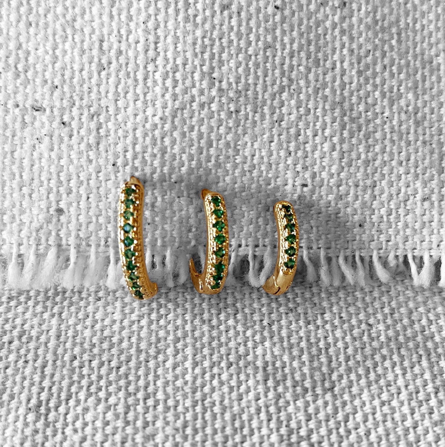 Emerald CZ Huggie Trio 18k Gold Filled Earrings