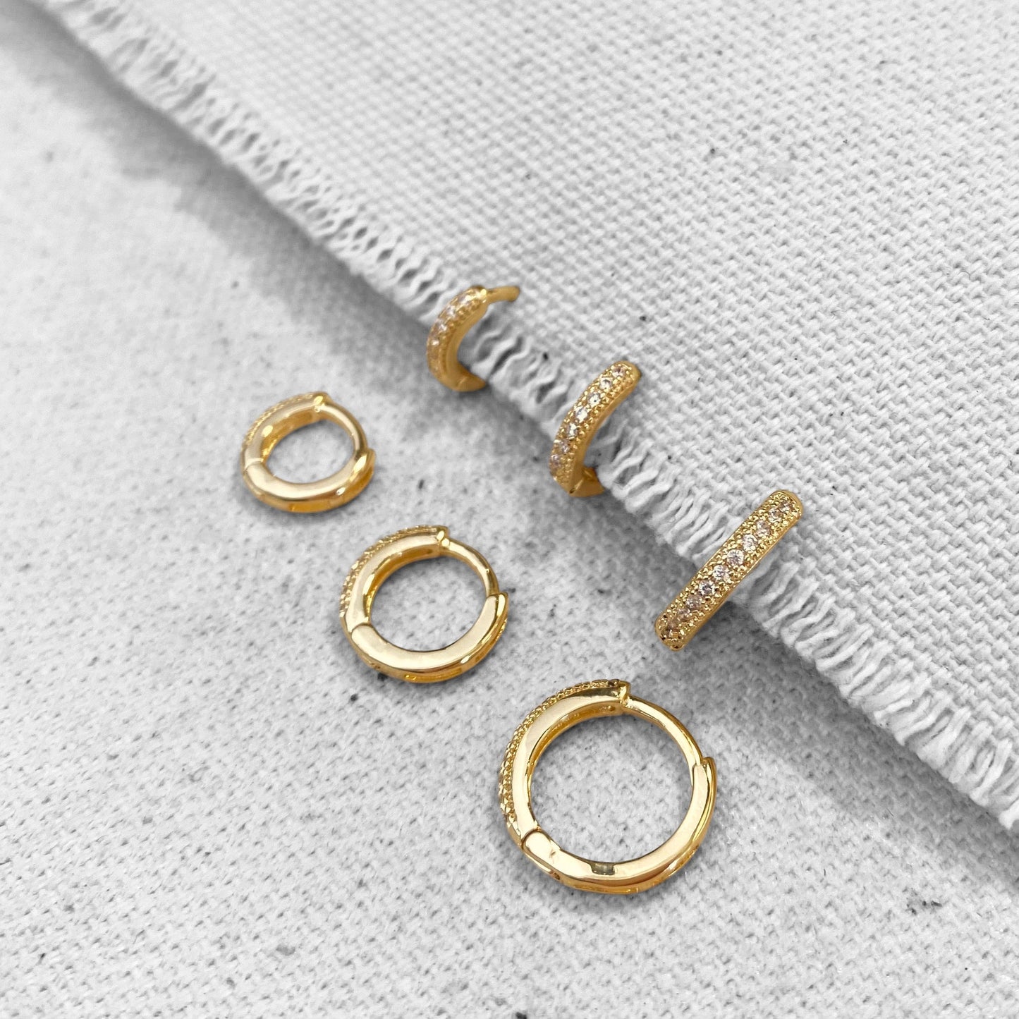 White CZ Huggie TRIO 18k Gold Filled Earrings