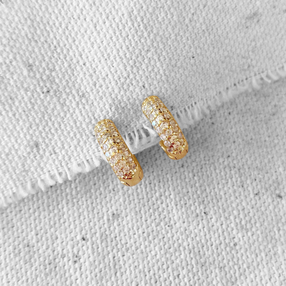 CZ Huggie 13mm Hoop Earrings in 18K gold-filled, view 4