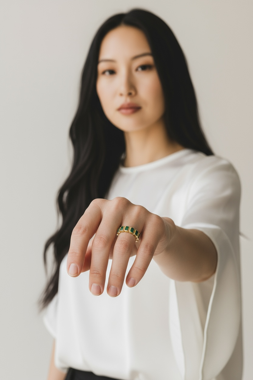 Emerald CZ All-Around Band 18k Gold Filled Ring