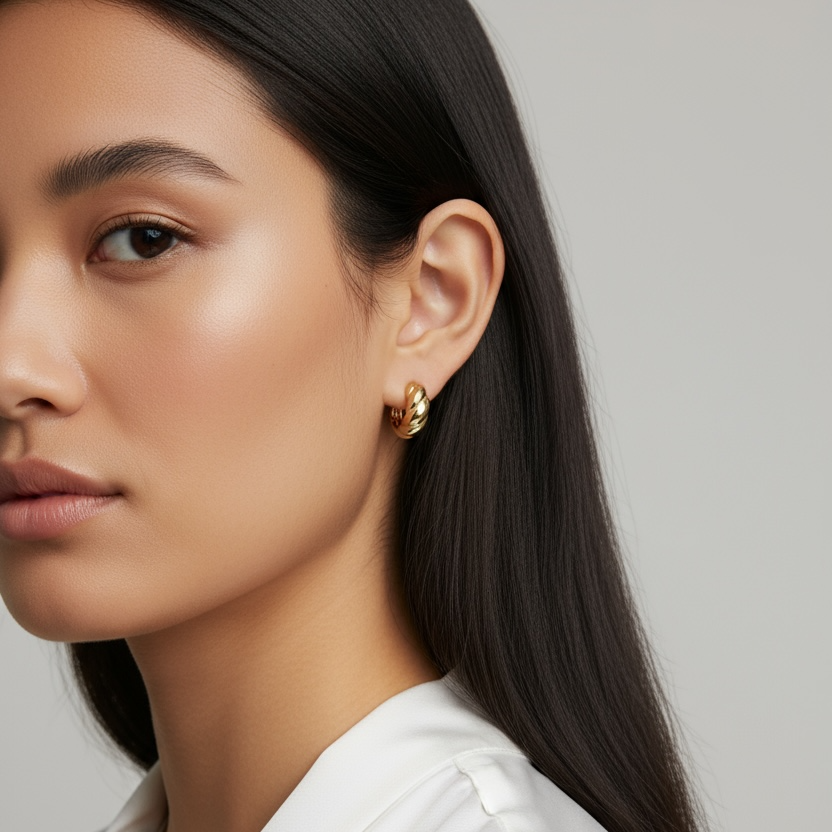 15mm Twisted Dome Huggie Hoop 18K Gold Filled Earrings