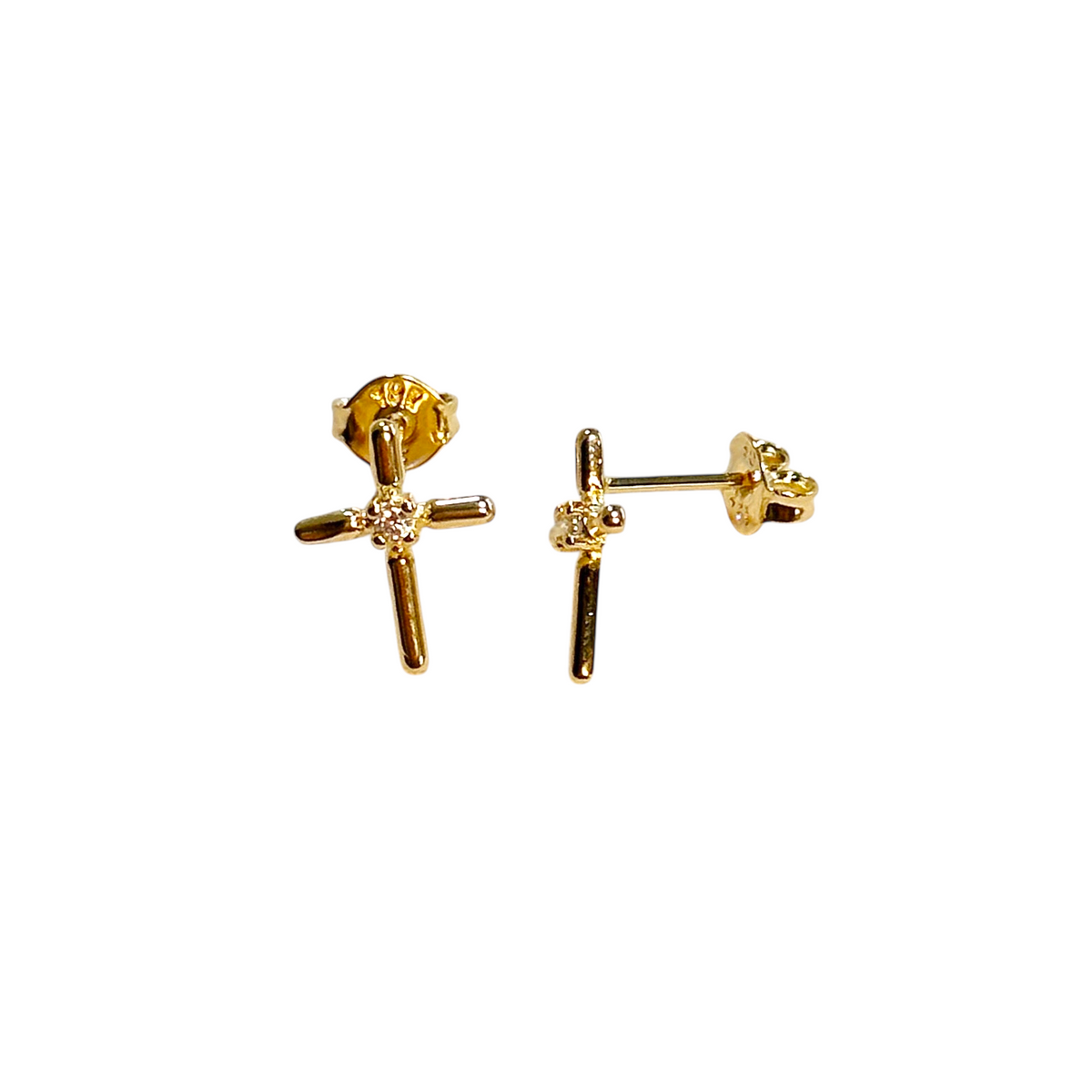Cross 11mm Stud Earrings in 18K gold-filled, view 4