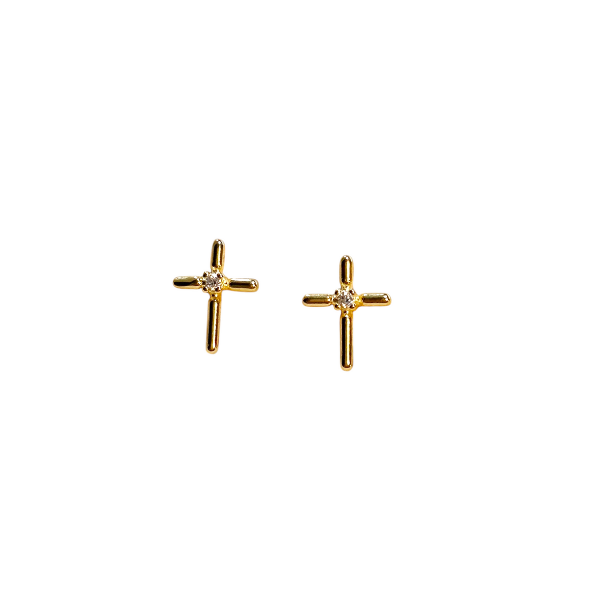 Cross 11mm Stud Earrings in 18K gold-filled, view 3