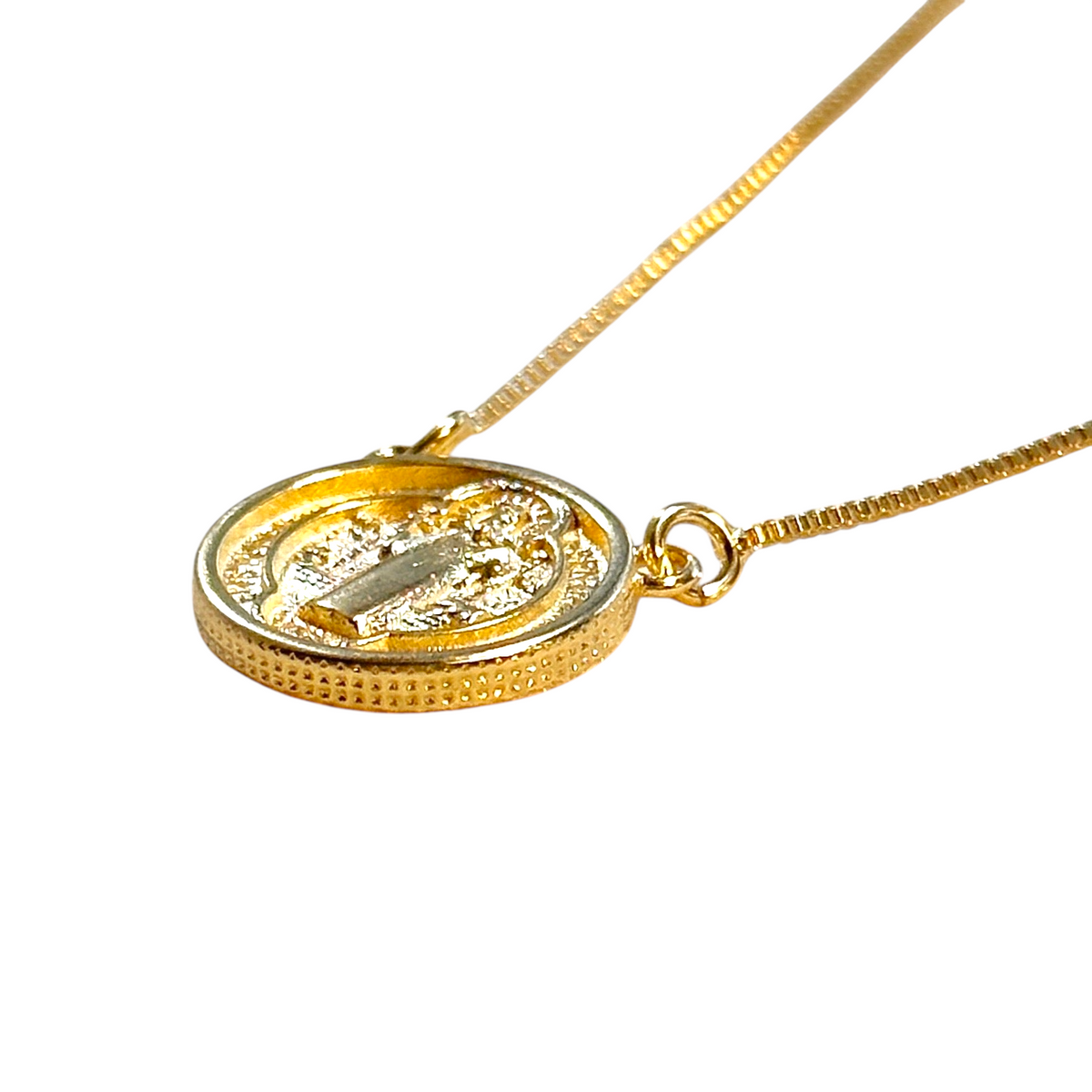 Saint Benedict Double Sided Medal Necklace in 18K gold-filled, view 5