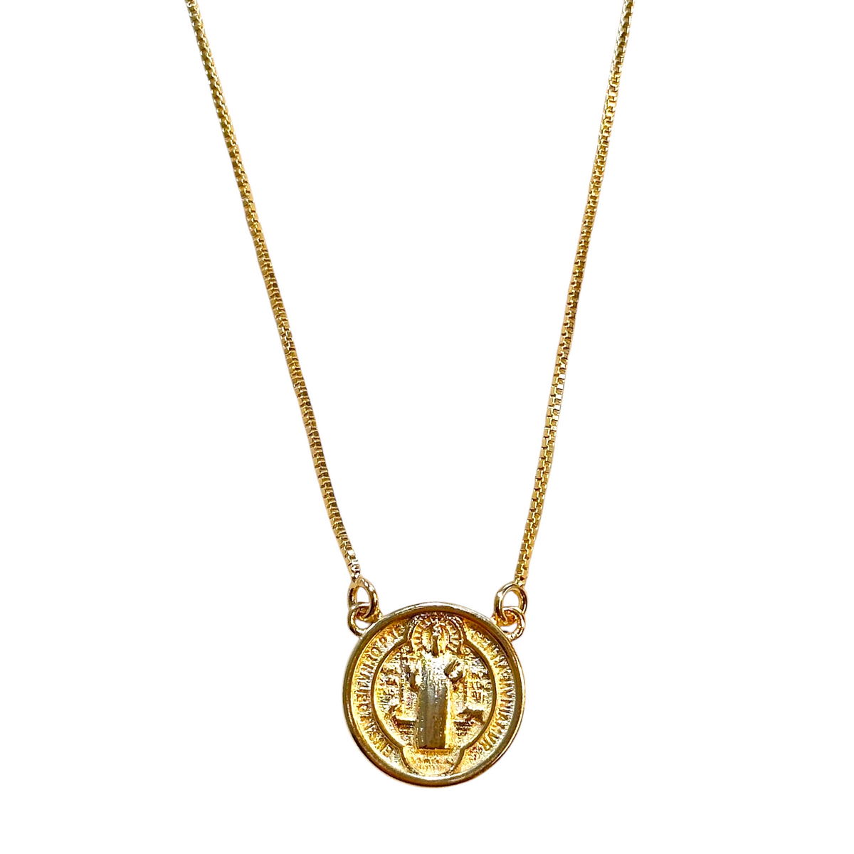 Saint Benedict Double Sided Medal Necklace in 18K gold-filled