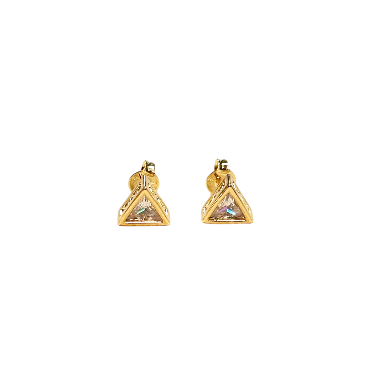 Triangle Frame CZ 9mm Stud Earrings in 18K gold-filled