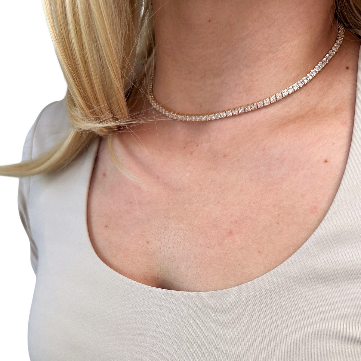 Clear CZ 3mm Riviera Necklace in 18K gold-filled, view 7