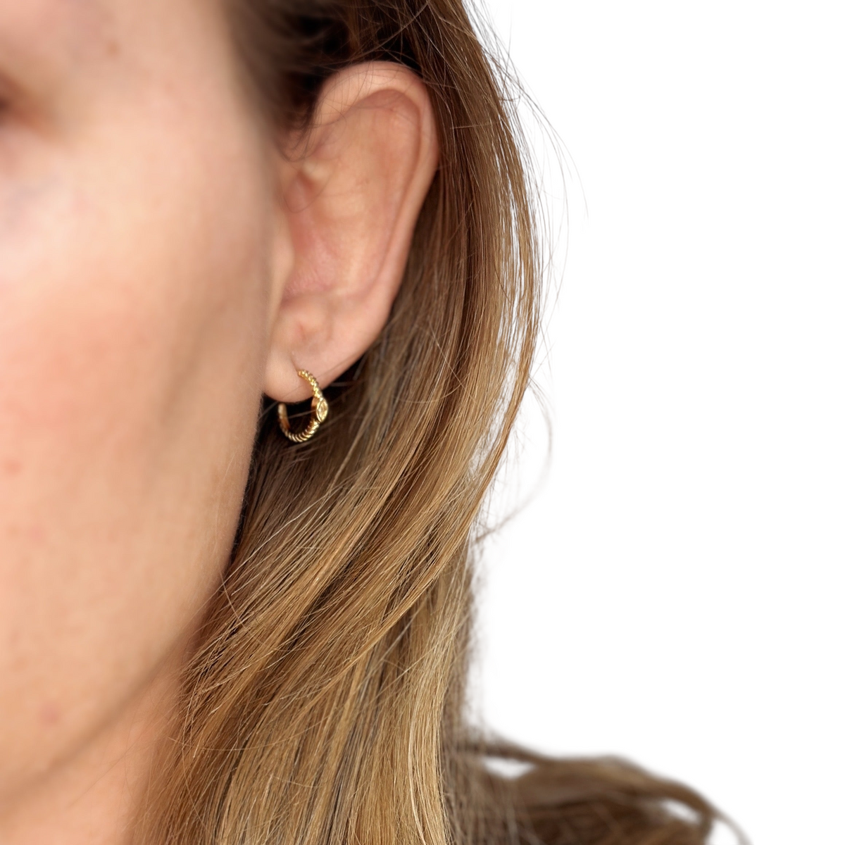 Twisted Marquise CZ Open Hoop 12mm Earrings in 18K gold-filled, view 5