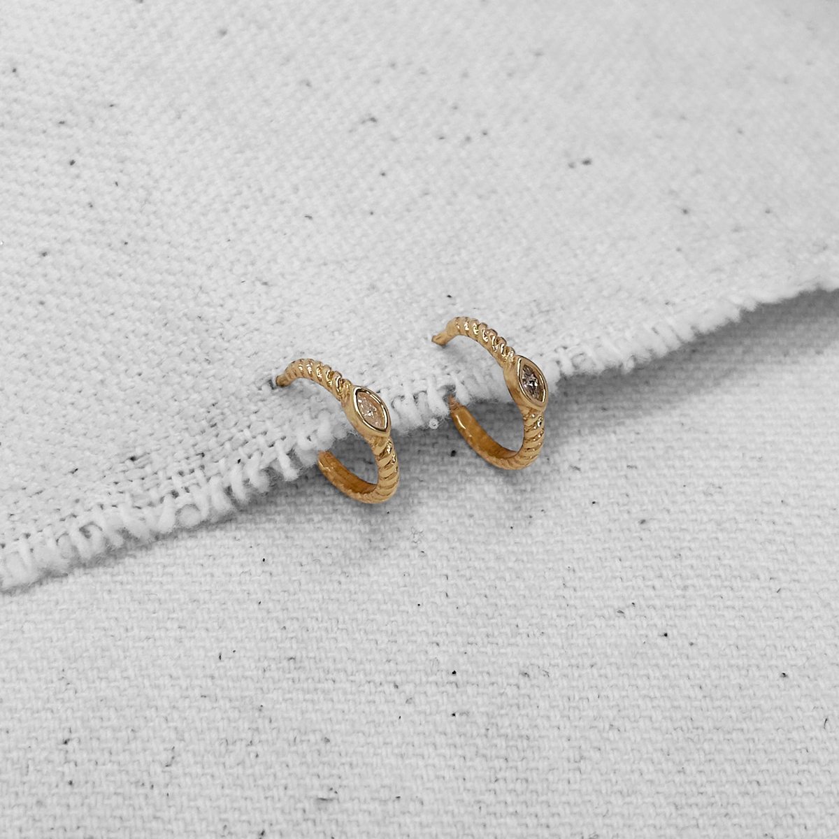 Twisted Marquise CZ Open Hoop 12mm Earrings in 18K gold-filled, view 6