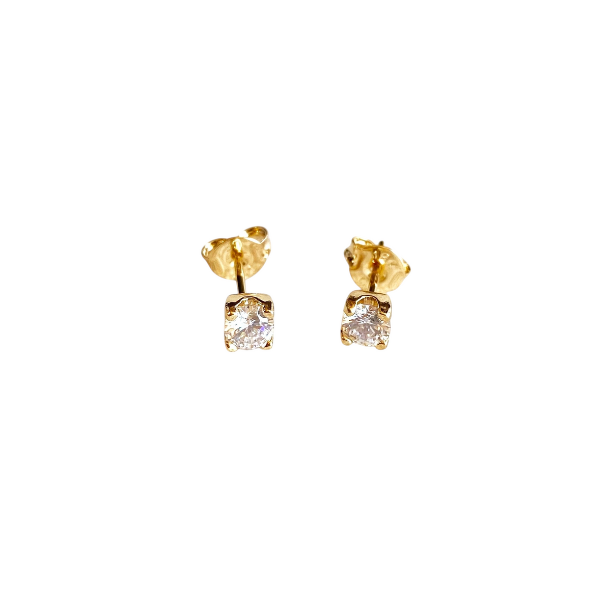 Solitaire CZ 4mm Stud Earrings in 18K gold-filled