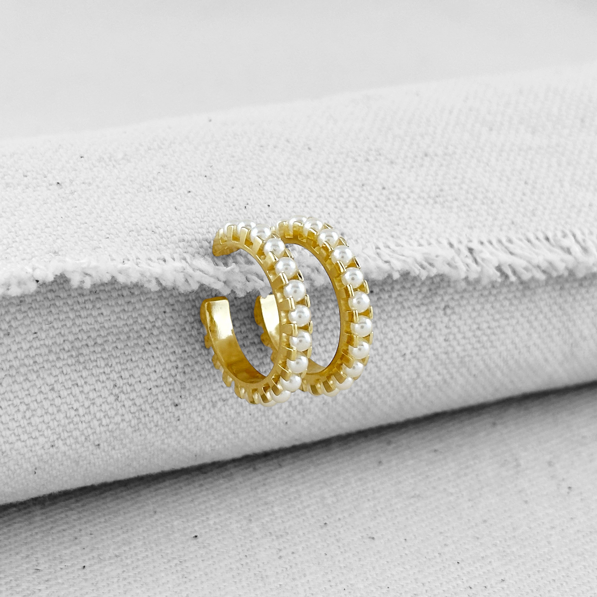 Pearl-Lined Open Hoop 22mm Earrings in 18K gold-filled, view 4