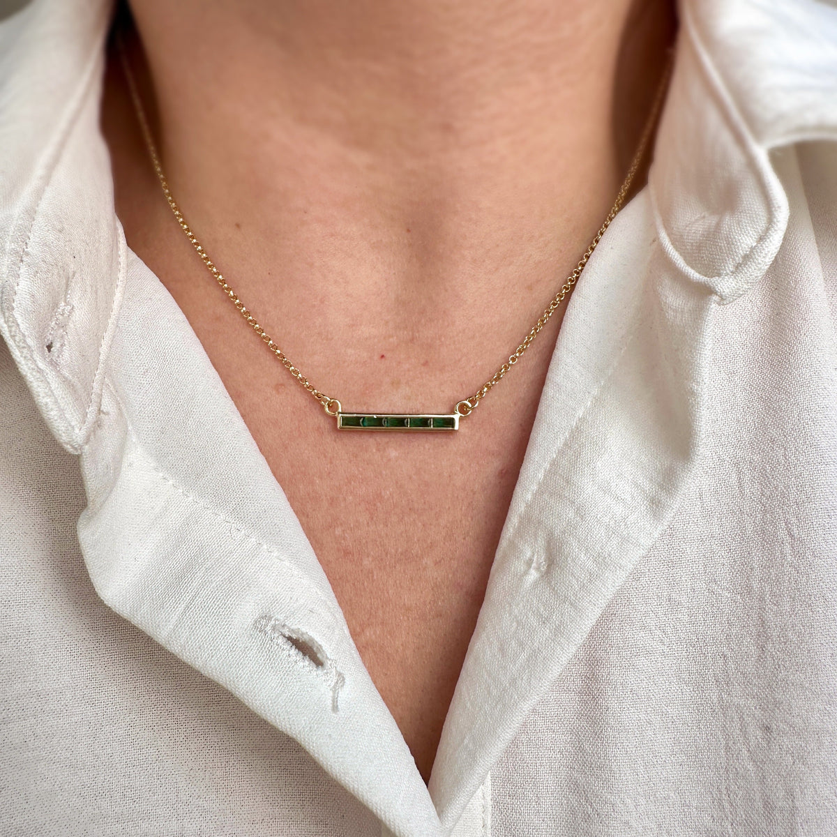 Baguette CZ Bar 25mm Necklace in 18K gold-filled, view 3