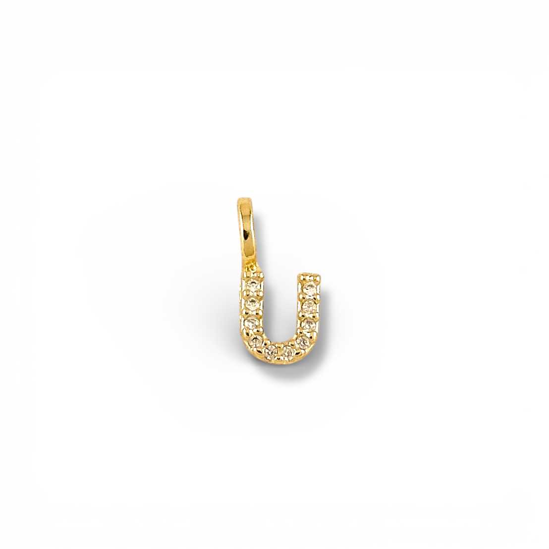 Letter U pavé CZ initial charm, 12mm, 18K gold-filled