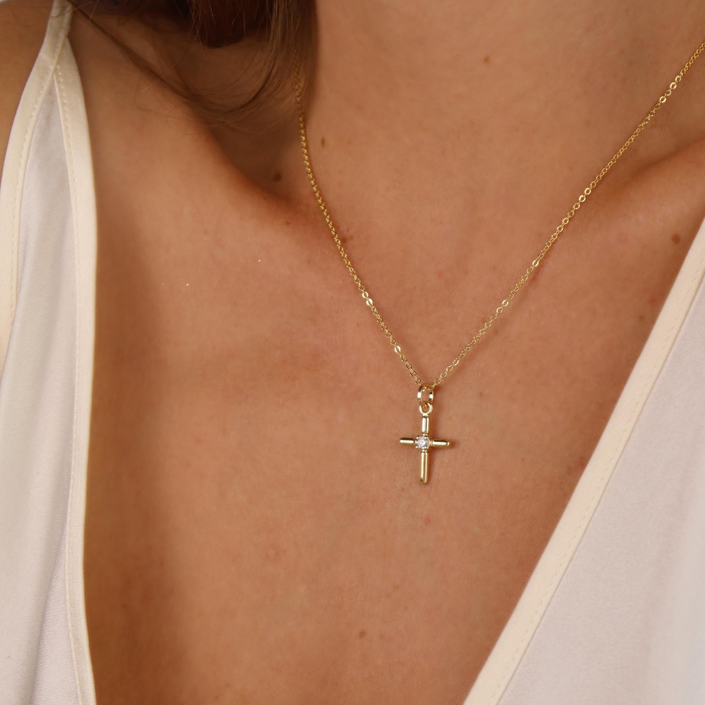 23mm CZ Polished Cross 18k Gold Filled Pendant