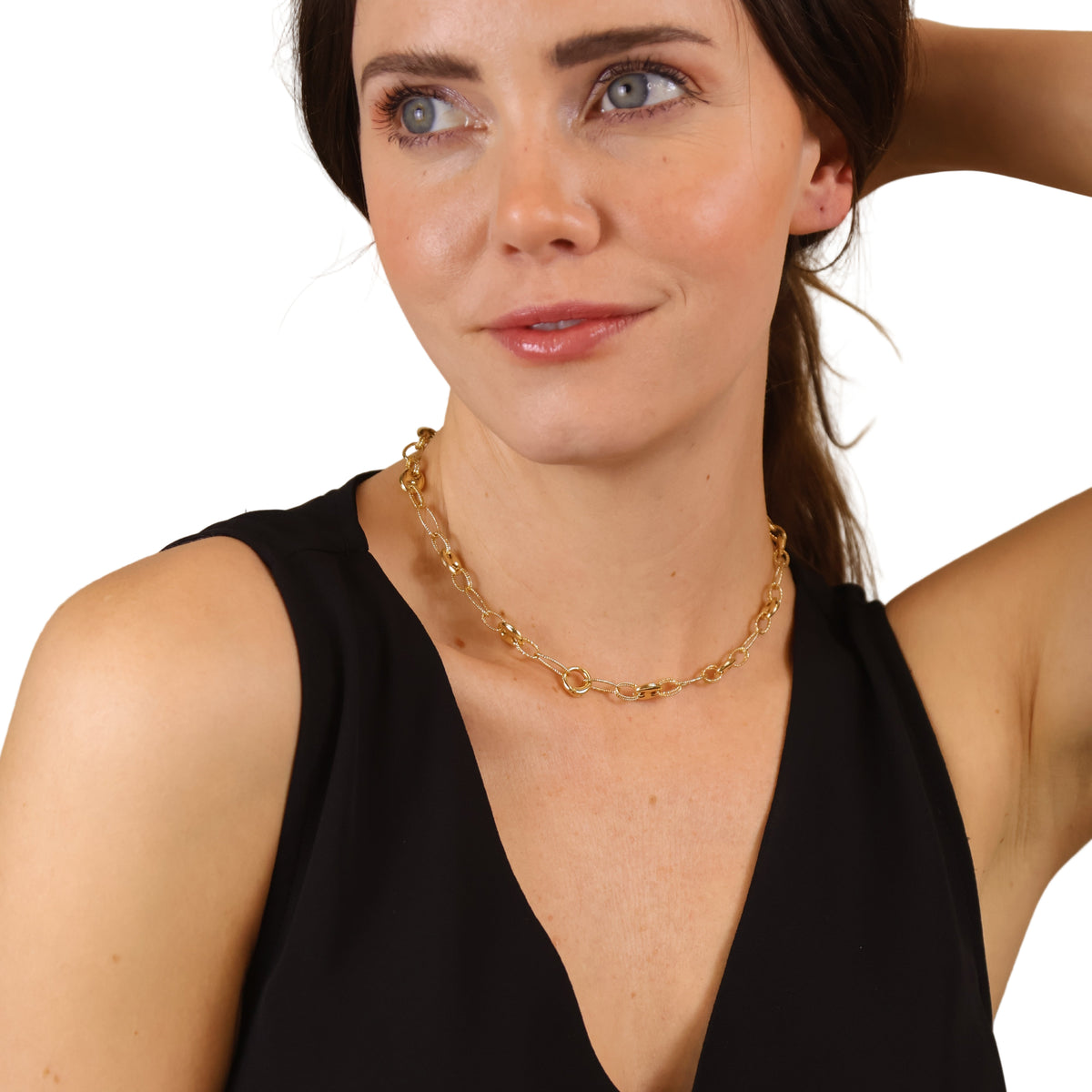 Puff Mariner Link Chain Snap Clasp Necklace in 18K gold-filled, view 6