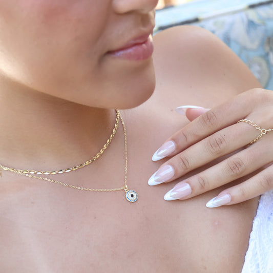 Concentric CZ Charm Pendant 18k Gold Filled Necklace