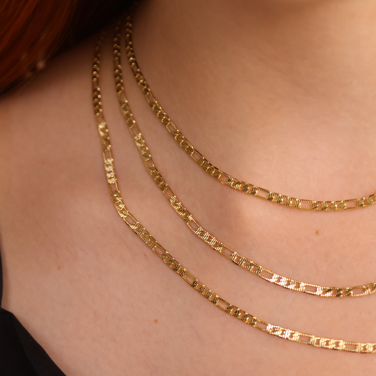 Textured Figaro Link Chain Necklace in 18K gold-filled, view 2