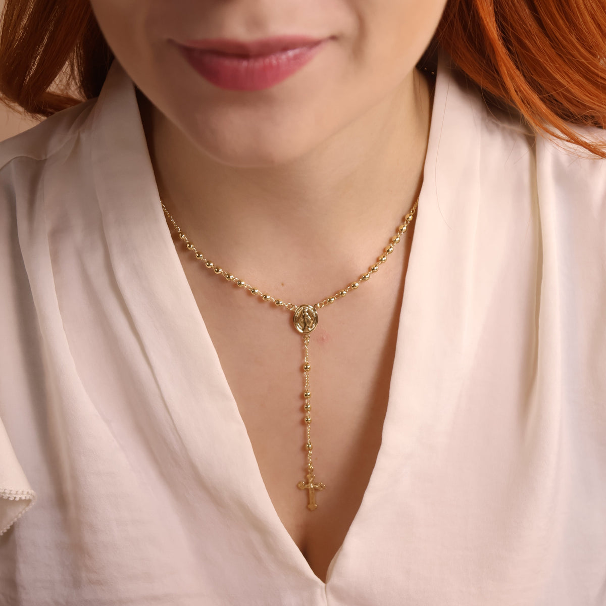 Classic Rosary 3.3mm Necklace in 18K gold-filled, view 6