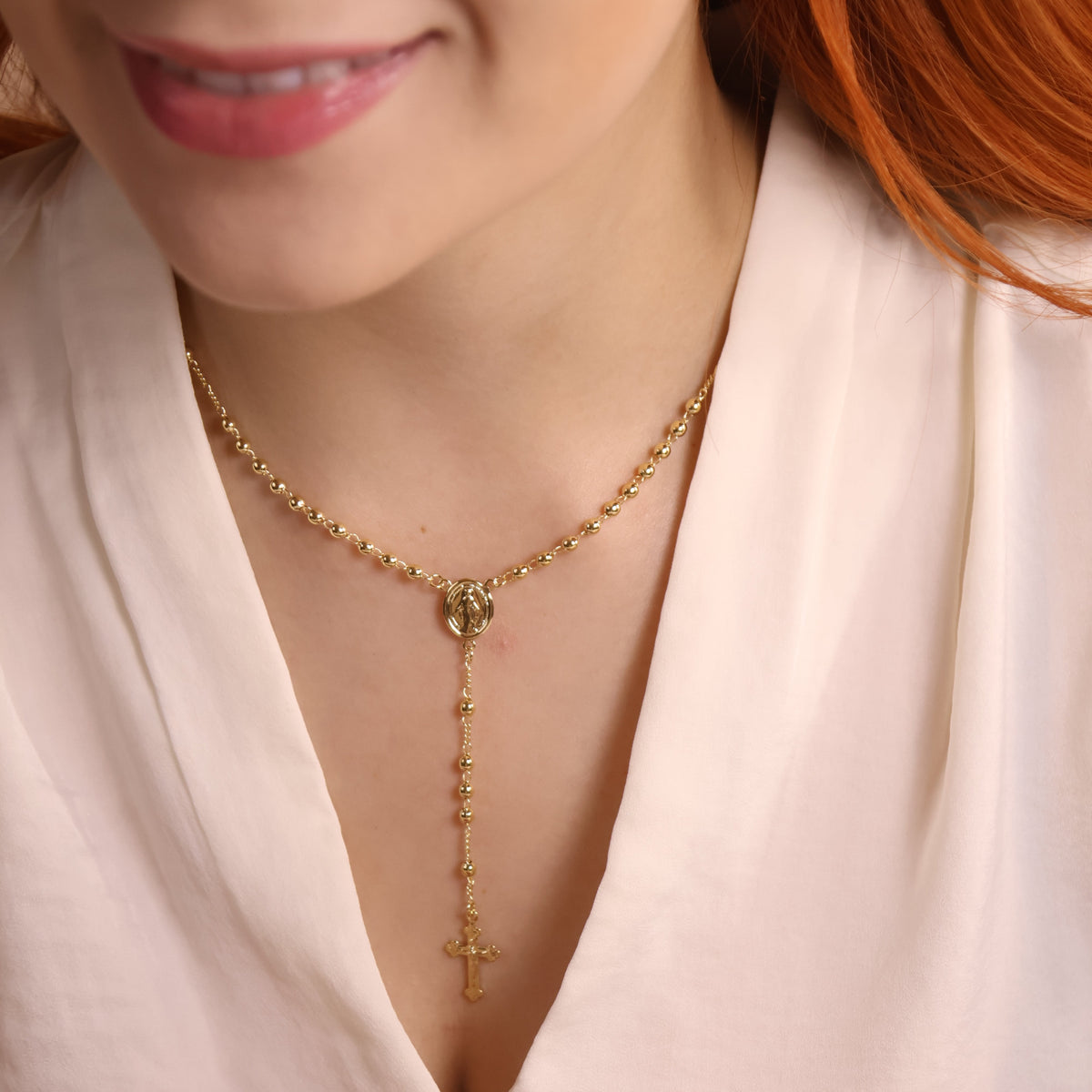 Classic Rosary 3.3mm Necklace in 18K gold-filled, view 3