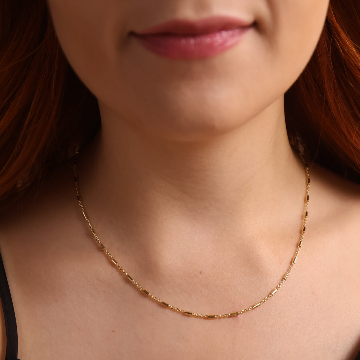 Tube Bar Cable Chain Necklace in 18K gold-filled, view 2